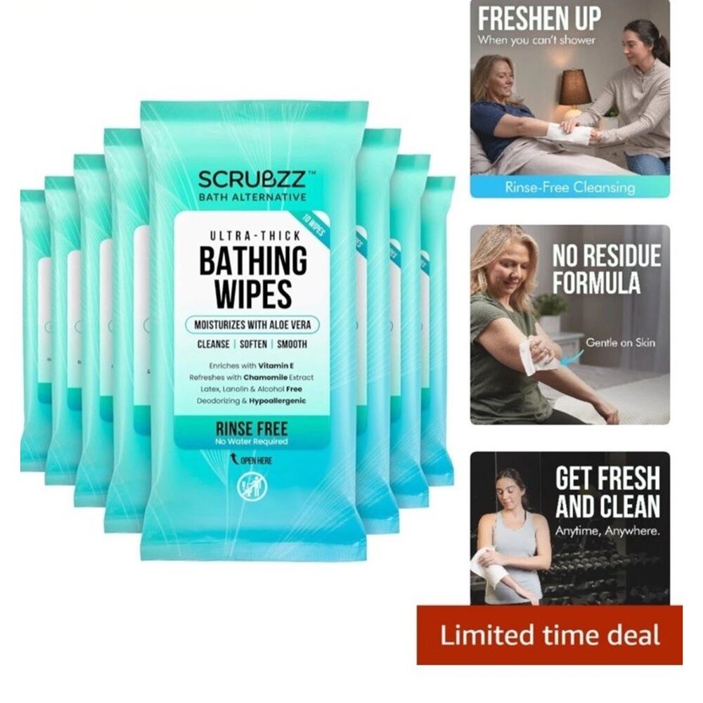 Ultra Thick Bath Wipes Ideal for Gym Camping Elderly & Post Surgery Use Set of 3